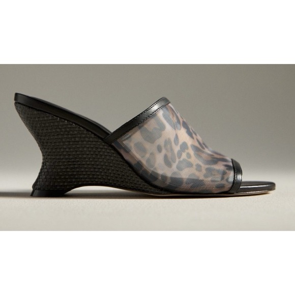 Anthropologie NIB Maeve Mesh Wedge Heels Leopard Print - Picture 2 of 5